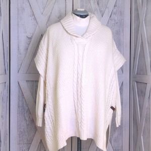 Talbots Ivory Cable Shawl V-neck Poncho with Side Adjustable Buckles Sma…
